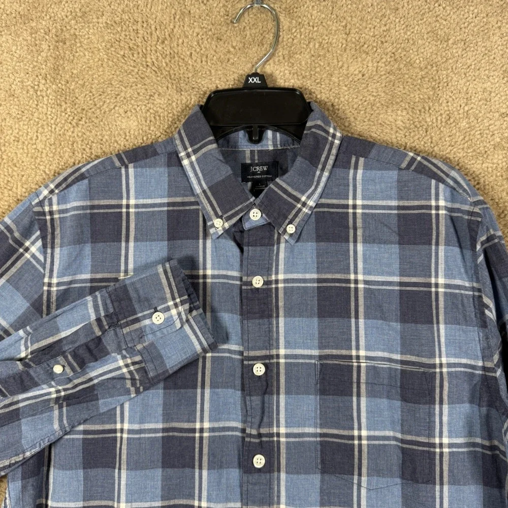 J. Crew Button‎ Down Shirt Mens Large Blue Plaid Heathered Cotton Long Sleeve